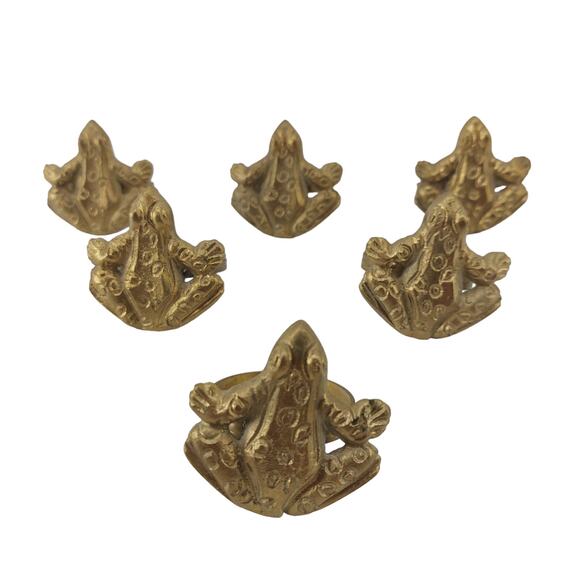 Gold Tone Brass Frog Pond Dining Home Decor Napkin Rings Set of 6 - Picture 1 of 10